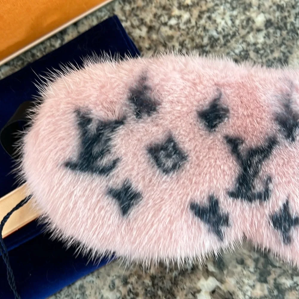 Louis Vuitton Pink Monogram Mink Sleeping Mask with COA